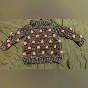 Toddler knitted sweater SO cute grey with pink  palms